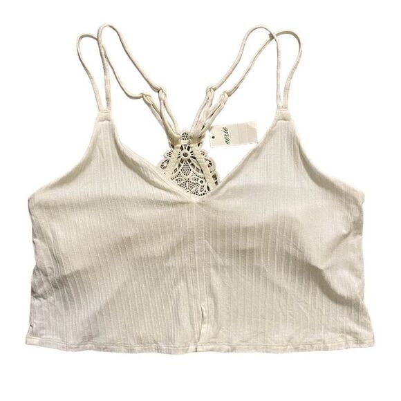 Aerie White Ribbed Lace Appliqué Back Crop Top Bralette NWT Size Medium - Picture 4 of 9